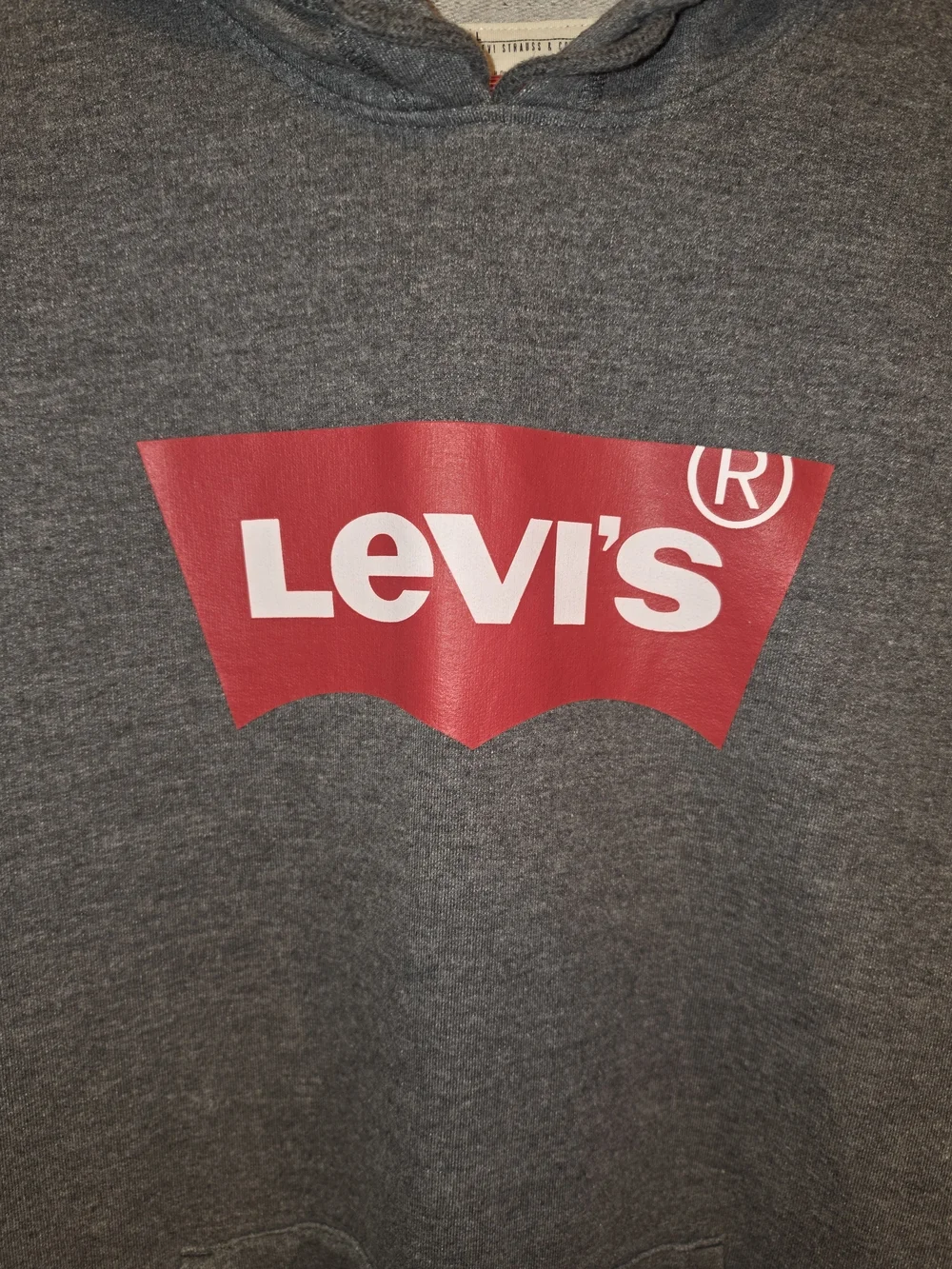 Levi's Men's Gray Hoodie with Red Logo